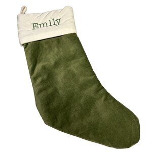 Pottery Barn Christmas Stocking Green Velvet Personalized Name Emily